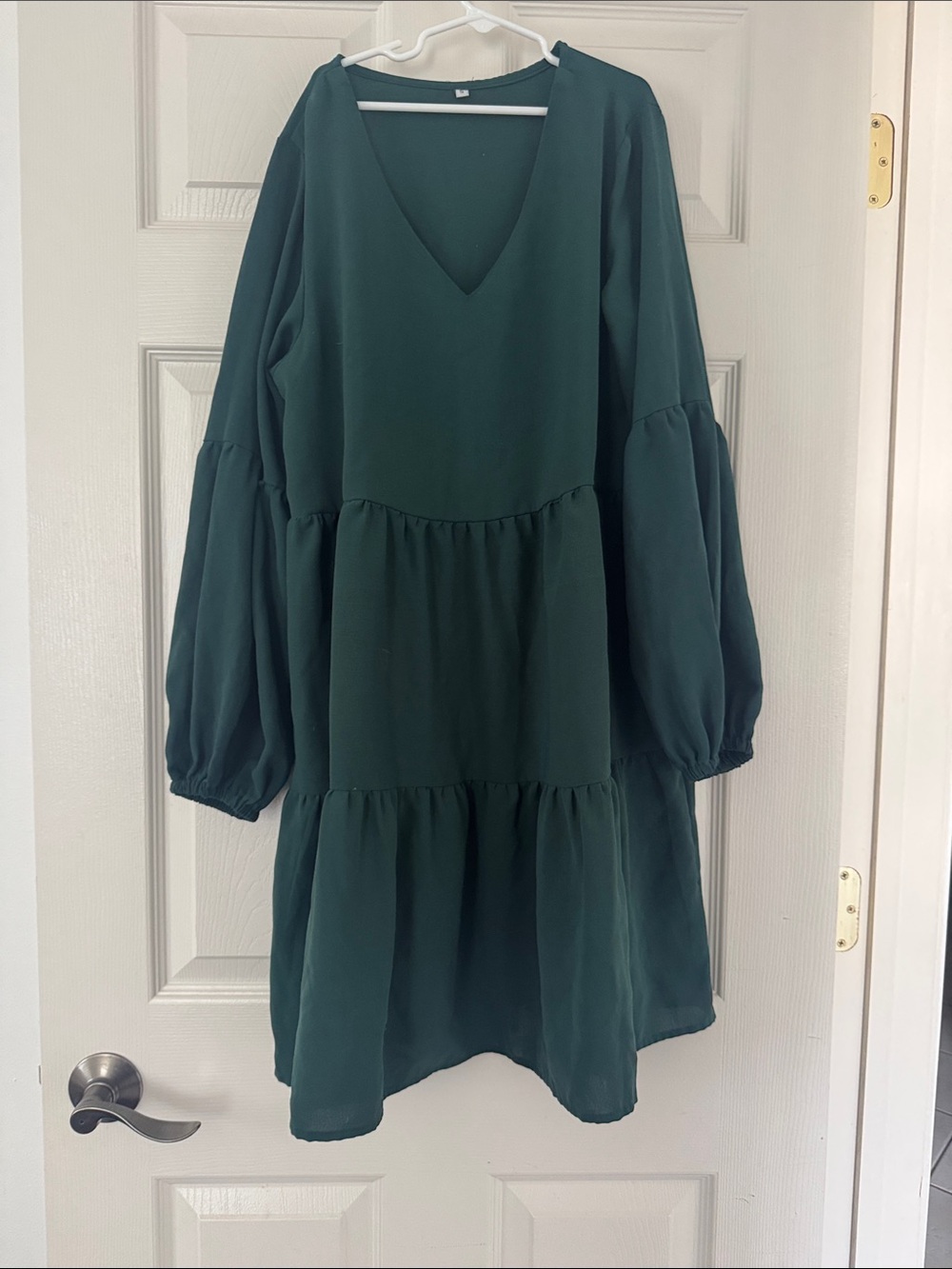 Flowy Dark Green V-Neck Tiered Dress